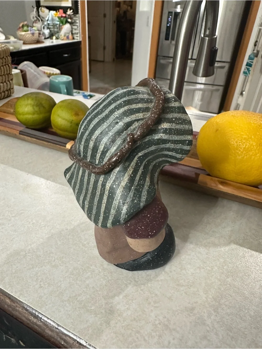 Hand-Painted Holiday Figurine - Brown Striped Hood